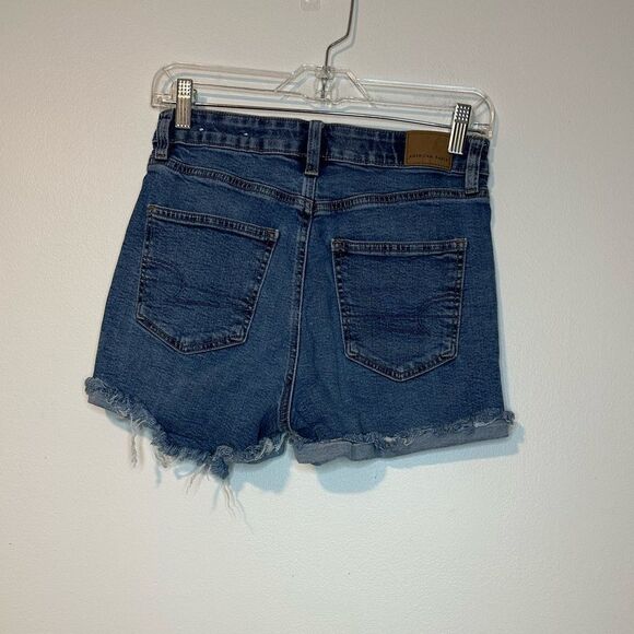 American Eagle Stretch Denim Mom Short Rolled Up High Rise Relaxed Sz 4 - Picture 4 of 6